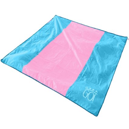 GO! XL Waterproof Beach Blanket / Picnic Blanket Mat 7 x 7 Satisfaction Guaranteed! Lightweight, Compact & Sand Repellent. Made of Ripstop Polyester Fabric with Built In Sand Pockets and Corner Loops