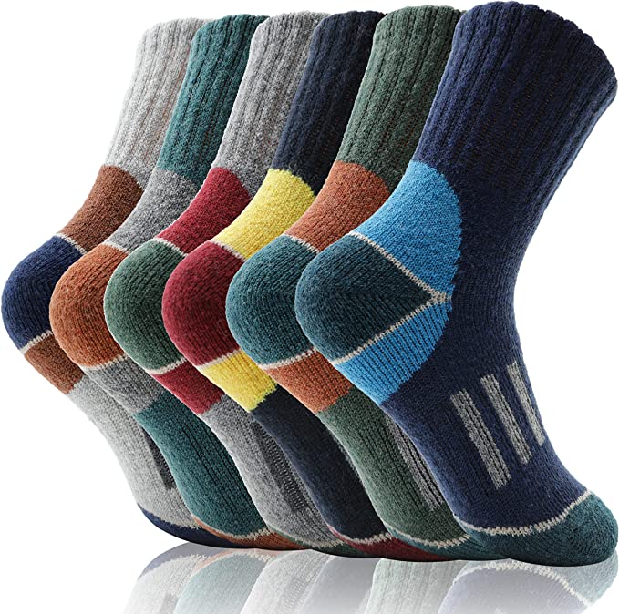 6 Pairs Kids Merino Wool Hiking Socks Boys Toddlers Girls Winter Thermal Warm Boot Thick Cushion Socks