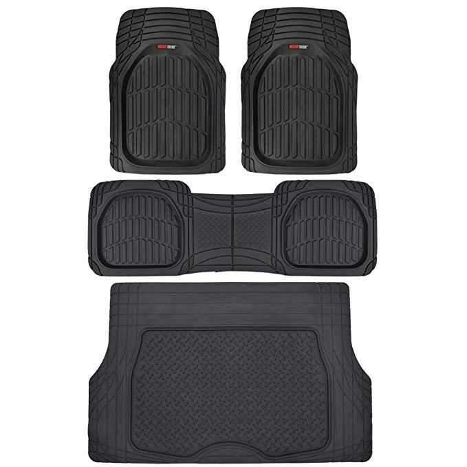 Motor Trend 4pc Black Car Floor Mats Set Rubber Tortoise Liners w/Cargo for Auto SUV Trucks - All Weather Heavy Duty Floor Protection - MT-923-BK MT-884-BK_amj