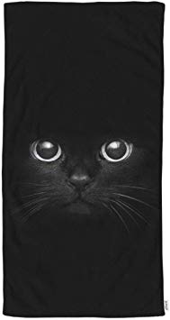 oFloral Black Cat Hand Towels Cotton Washcloths,Cool Cat Head On Black Comfortable Soft Towels for Bathroom/Kitchen/Yoga/Golf/Hair/Face Towel for Men/Women/Girl/Boys 15X30 Inch