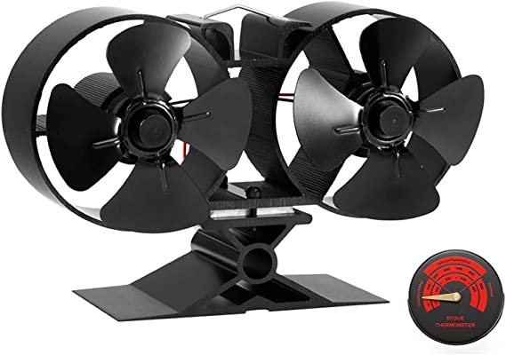 Heat Powered Stove Fan Blower, CRSURE SF/T84 Fireplace Fans for Log Burner Fans 8 Blades, Fire Stove Eco Fans for Wood Burning Stove, Woodburner Fans for Fireplaces&Stoves with Stove Thermometer
