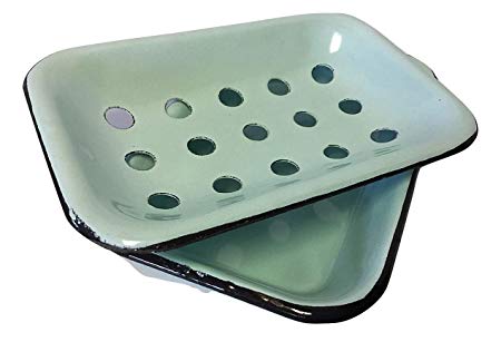 Vintage Style Metal Enamel Soap Dish w/Drainage Holes Enamelware Classic Turquoise Blue Country Cabin Farmhouse Log Home or Stylish Rustic Decor