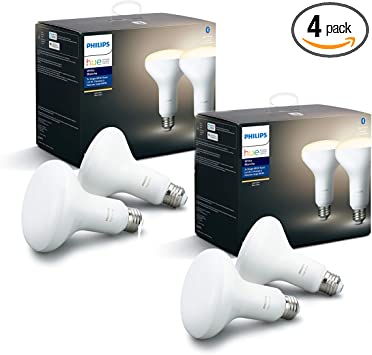 Philips Hue White Smart BR30 Bulbs with Bluetooth, Hue Hub Compatible- 4 Pack, 538173-4