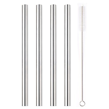 YIHONG Set of 4 Stainless Steel Metal Straws Extra Wide 12mm Reusable Drinking Straws 9 Inch with Cleaning Brush Fat Boba Straws for Thick Smoothie Bubble Tea Milkshake Jumbo Drinks