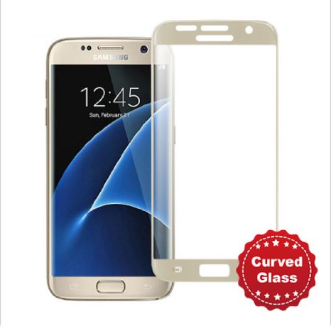 Samsung S7 High Grade Full Cover Curved Tempered Glass Screen Protector (1 Pack) Super Hard 0.33mm By GoodPrice 2.5d-Extreme Hard Series ( S7 Gold)