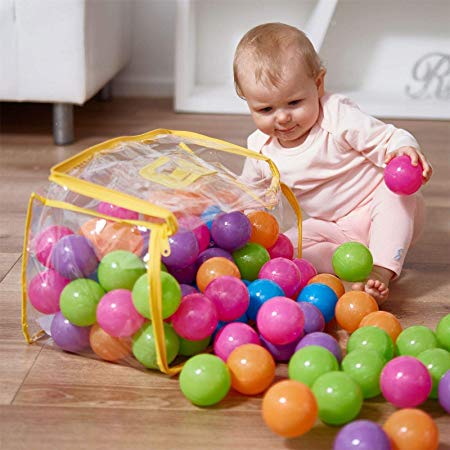 Vinsani® 400 Multicoloured Soft Plastic Play Pit Balls with Clear PVC Carry Bag for Indoor Play