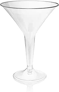 True Party Disposable Plastic Martini Glasses - Stemmed Clear Cocktail Cups for Outdoors, Parties - 8oz Set of 12