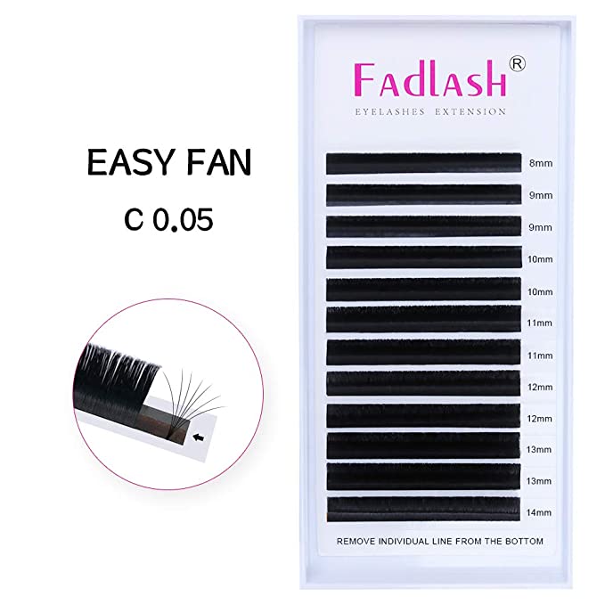 Volume Lash Extensions FADLASH Easy Fan Volume Lashes 0.05 0.07mm Mixed Tray Self Fanning Eyelash Extensions C/D/DD Curl Easy Fan Lashes 8-20mm (0.05-C, Mix 8~14mm)