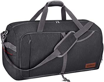 Canway 65L Travel Duffel Bag, Foldable Weekender Bag with Shoes Compartment for Men Women Water-proof & Tear Resistant (Black, 85L)