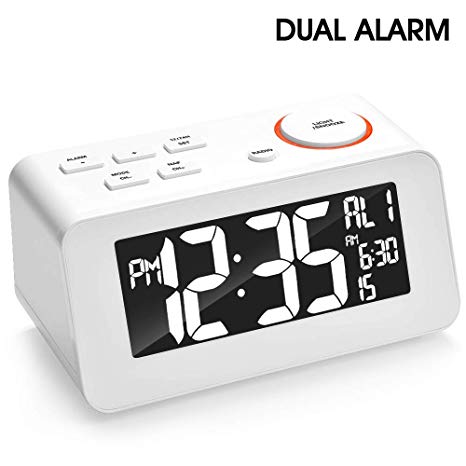 Alarm Clock Radio, FM Digital Radio Clock with Dual Alarms, Dual USB Charge Port, Snooze Time 5-60mins, 6’’LED Display, Adjustable Brightness, Sleep Timer, 12/24H,5.9ft Cord Battery Back Bedroom Clock