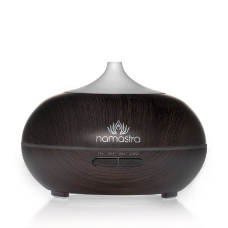 Aromatherapy Diffuser For Essential Oils, 10 fl. oz. Dark Wood Grain Aroma Diffuser and Cool Mist Personal Humidifier, Whisper Quiet with Energy Saving LED Lights by Namastra