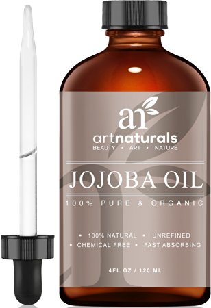 ArtNaturals Organic Jojoba Oil, 100% Pure Virgin Cold Pressed Unrefined Organic Jojoba Oil (4oz), Best for Sensitive, Acne Prone Skin - Benefits The Face and Hair, Similar To Argan Oil, Without The Odor