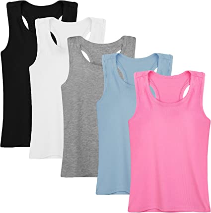 Cooraby 5 Pieces Girls Dance Tank Tops Racerback Sleeveless Tops for Ballet Gymnastics Dancewear