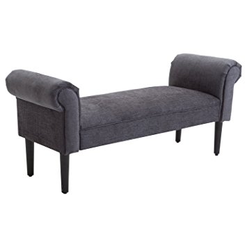 HOMCOM 52" Linen Upholstered Rolled Arm Vanity Accent Bench - Dark Grey