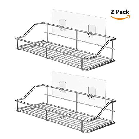 ODesign Adhesive Bathroom Shelf Organizer Shower Caddy Kitchen Storage Rack Wall Mounted No Drilling SUS304 Stainless Steel - 2 PACK