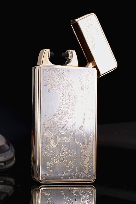 SHINYSIBLINGS Electrical Arc Lighter USB Rechargeable Windproof Flameless Lighter(Gold Dragon)