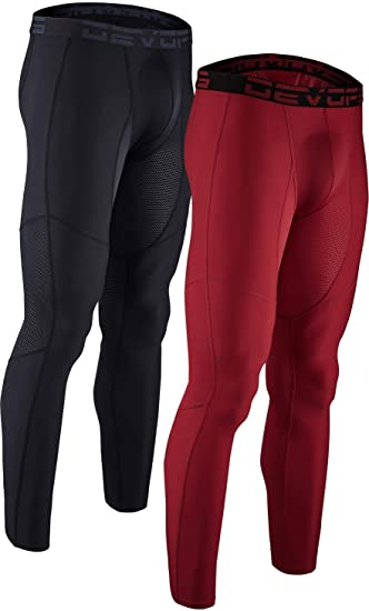 DEVOPS Men's 2 Pack Compression Cool Dry Tights Baselayer Running Active Leggings Pants