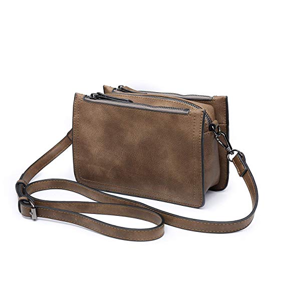 seOSTO Medium Crossbody Bag, Multifunctional Triple Zip Pocket Leather Crossbody Bag for Women