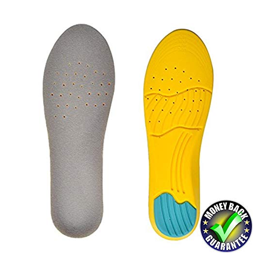 Sports Insoles for Plantar Fasciitis -Shock Absorption, Heel Protection - Relieve Foot Pain, Heel Pain - Performance Shoe Inserts Large