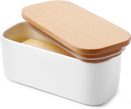 Sweese Small Butter Dish with Lid for Countertop, Airtight Butter Keeper Holds Up to 1 Sticks of Butter, Porcelain Butter Container for Kitchen Decor and Accessories for Kitchen Gift, White