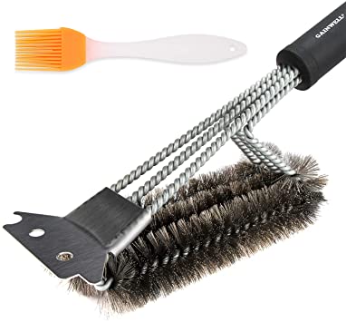 GAINWELL Combination Grill Brushes and Scrapers - Heavy Duty BBQ Cleaner Accessories - Safe 3-in-1 Stainless Steel Stiff Wire Bristles – 43cm-long Handle