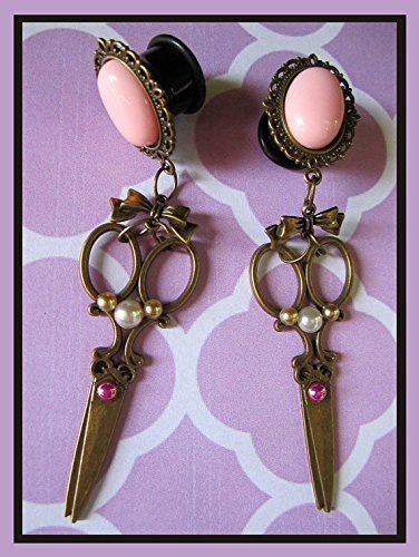 Crafty Wonderland Scissor EAR PLUGS dangle earrings pick gauge size 2, 0, 00g, 7/16", 1/2", 9/16", 5/8", 11/16" - 6, 8, 10, 12, 14, 16, 18mm