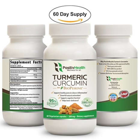 Turmeric Curcumin Extract + BioPerine 2 Month Supply: Supreme Absorption & 95% Curcuminoids - Anti-Aging, Antioxidant, & Anti-Inflammatory Supplement! NON-GMO, 100% NATURAL, 60 Turmeric Capsules