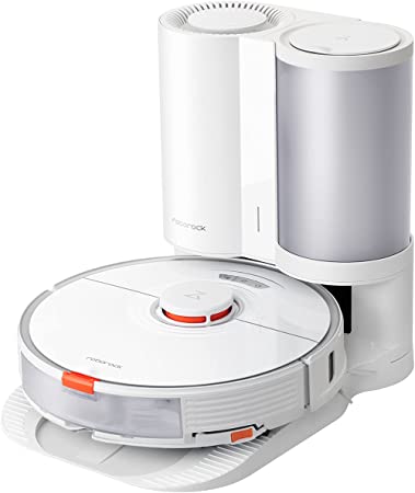 Roborock S7  Robot Vacuum and Sonic Mop with Auto-Empty Dock, Stores up to 8-Weeks of Dust, Auto Lifting Mop, Ultrasonic Carpet Detection, 2500Pa Suction, Multi-Level Mapping, App Control, White