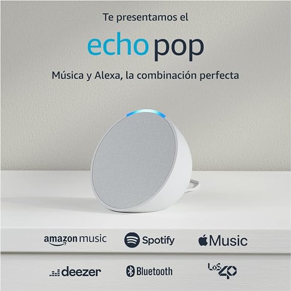 Te presentamos el Echo Pop | Altavoz inteligente wifi y Bluetooth con Alexa, de sonido potente y compacto | Blanco