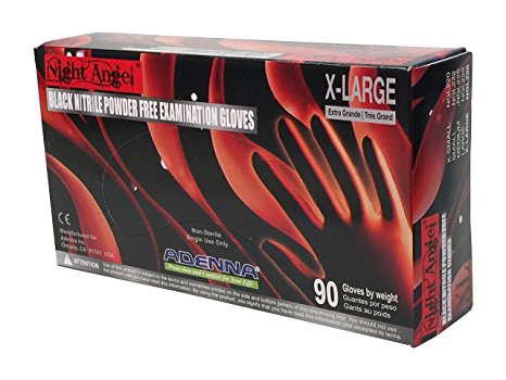 Adenna Night Angel 4 mil Nitrile Powder Free Exam Gloves (Black, X-Large) Box of 90