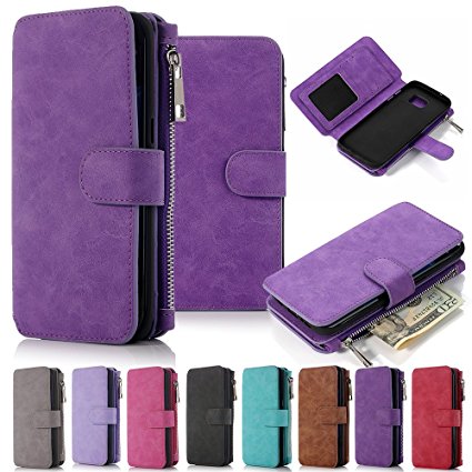 Galaxy Note 5 Case, Note 5 Case iNNEXT Note 5 Wallet Case Premium PU Leather Folio Book Style Multiple Card Slots Cash Pocket with Magnetic Closure Case Cover for Samsung Galaxy Note 5 (Purple)