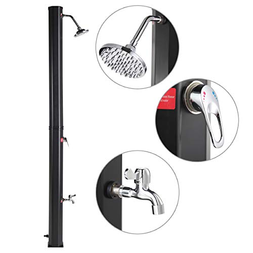 JAXPETY Solar Heated Shower w/Shower Head and Foot Shower 9.3 Gallon Dual-Purpose Outdoor Poolside Beach Pool Spa Backyard Farmyard Shower, Black