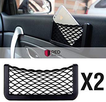 [REDshield] Universal Black Car Net Bag Phone Holder Storage Pocket Organizer [2PK] [Also great for wallet, keys, pens, and MORE!]