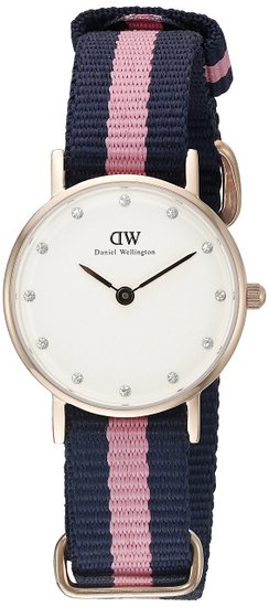 Daniel Wellington Womens 0906DW Winchester Stainless Steel Watch With Striped Nylon Band