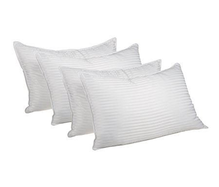 Superior White Down Alternative Pillow 4-Pack, Premium Hypoallergenic Microfiber Fill, Medium Density for Back, Stomach, and Side Sleepers - King Size, Striped White