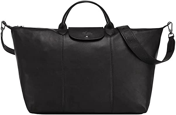 Longchamp 'Large Cuir Leather Top Handle Tote Shoulder Travel Bag, Black