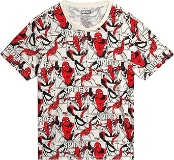 Marvel Men's T-Shirt - Spider-Man All Over Print Crewneck Graphic Tees - Avengers Short Sleeve Shirts for Men (S-XL)