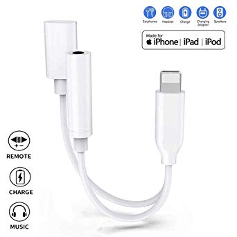 Lighting to 3.5 mm Headphone Jack Adapter for iPhone 7 Headphones Charging Cable for iPhone 8/7/7Plus/X/XR/Xs Earphone AUX Lightn¡ng Headphone Adapter Splitter Audio & Charge Connector Support iOS 12