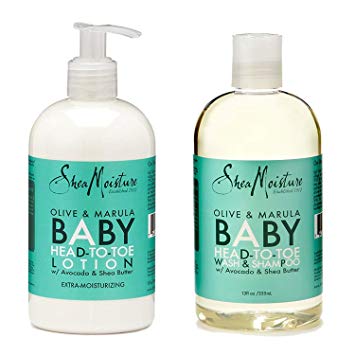 Shea Moisture Extra Moisturizing Olive and Marula Baby Head to Toe Wash Shampoo and Lotion with Avocado and Shea Butter