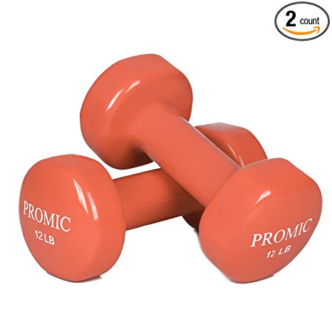 PROMIC 1lb to 20lb Hand Weights Deluxe Vinyl Coated Dumbbells (Sold in Pair) - Non Slip, Multi Colors Available