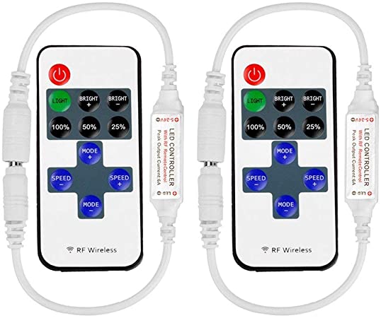 VIPMOON 2 Pack RF Mini Monochromatic Controller with DC 11-Key Wireless Remote Control for Dimmable 3528 5050 LED Strip