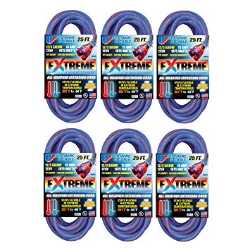 U.S. Wire 25-Foot Blue Cold Weather Extension Cord with Lighted Plug (6-Pack)