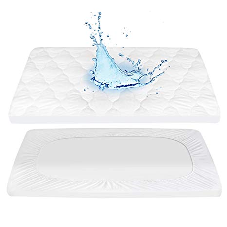 Pack N Play Mattress Pad Cover 100% Waterproof, 27" X 39" - Soft Fitted Baby Portable Mini Cribs, Graco Play Yards and Foldable Mattresses Pad Cover