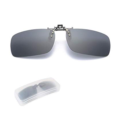 Eoney Polarized Clip on Sunglasses, Metal Flip up Clip Unisex Polarized Frameless Rectangle Sunglasses Lenses Glasses(1pack)