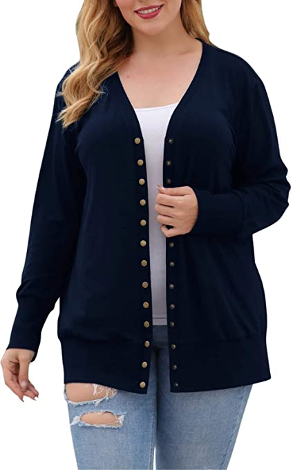 Nemidor Women’s Plus Size Cardigans Long Sleeve Snap Button Down Basic Knitted Outwear NEM260