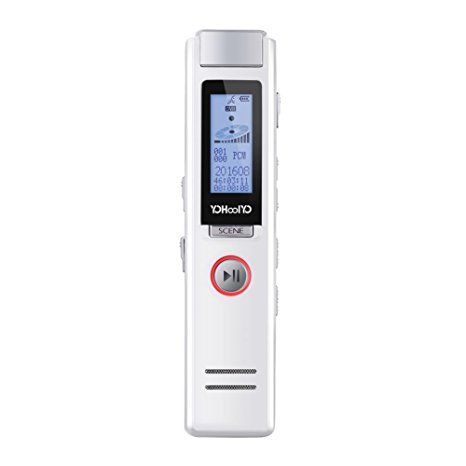 YOHOOLYO Voice Recorder 8GB Digital Dictaphone MP3 Player for Interview Meeting School Classes White