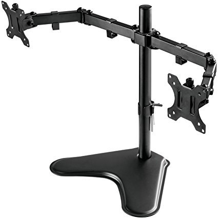 HUANUO Dual Monitor Stand, Free Standing Height Adjustable Two Arm Monitor Mount for Two 13 to 32 inch LCD Screens with Swivel and Tilt, 22lbs per Arm