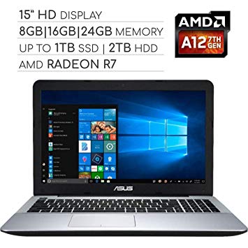ASUS Vivobook 2019 Premium 15.6 HD Non-Touch Laptop Computer, 4-Core AMD A12 2.7GHz, 8GB|16GB|24GB RAM, 128GB|256GB|512GB|1TB SSD, 1TB|2TB HDD, No DVD, Wi-Fi|Bluetooth|Webcam|HDMI|VGA, Windows 10