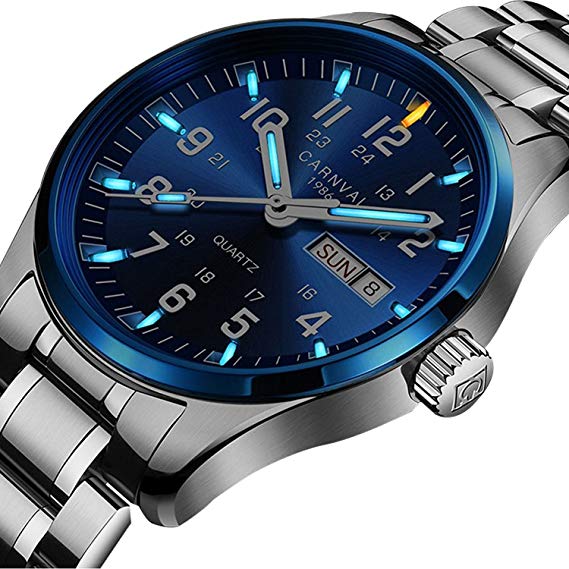 Swiss Luxury Watch Brands Analog Quartz Watch Luminous Tritium Gas Silver Stainless Steel Fashion Watch for Men