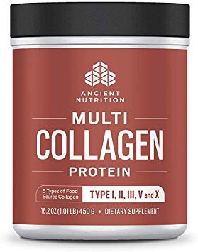 Ancient Nutrition Multi Collagen Protein Powder (16.2 Ounces / 450 Grams) - 5 Types of Food Sourced Collagen, Providing Types I, II, III, V, and X.